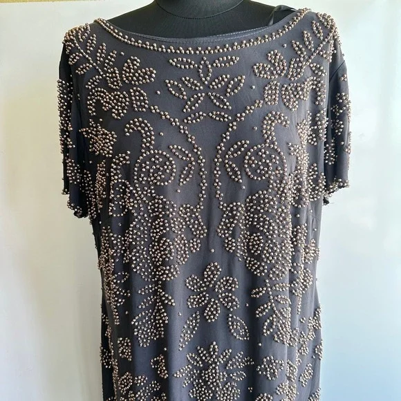 Betsy & Adam Beaded Gown Cognac Black Tie Formal MOTB Gala Old Money Elegant 14W - Picture 6 of 14